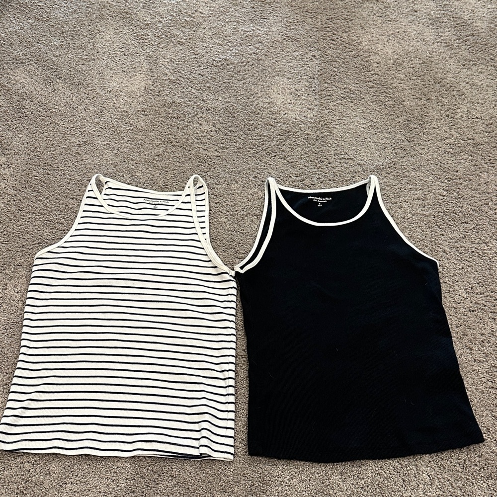 Two Abercrombie & Fitch High Neck Tank Tops Small (Black/White & Navy/White)